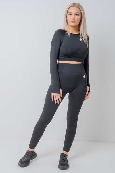 Active Seamless Long Sleeve Crop Top - Black